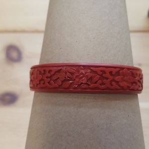 Antique Red Cinnabar floral motif carved bracelet